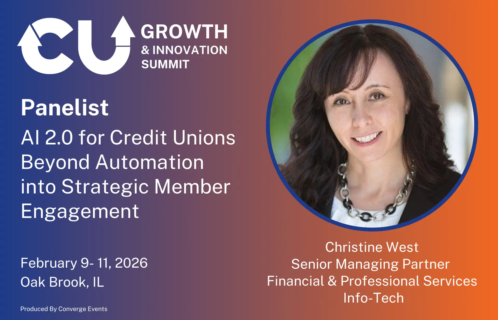 Christine West Announced as CUGI 2026 Panelist CUGI 2026 speaker announcement featuring Christine West, Senior Managing Partner at Info-Tech, panelist on financial technology transformation.