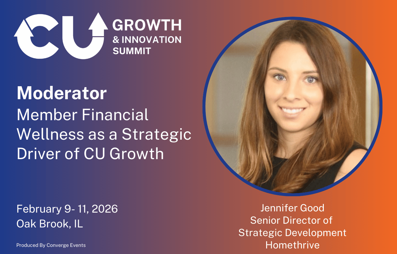 CUGI Moderator Announcement: Jennifer Good Jennifer Good announced as moderator for a CU Growth & Innovation Summit session on member financial wellness and strategic growth.